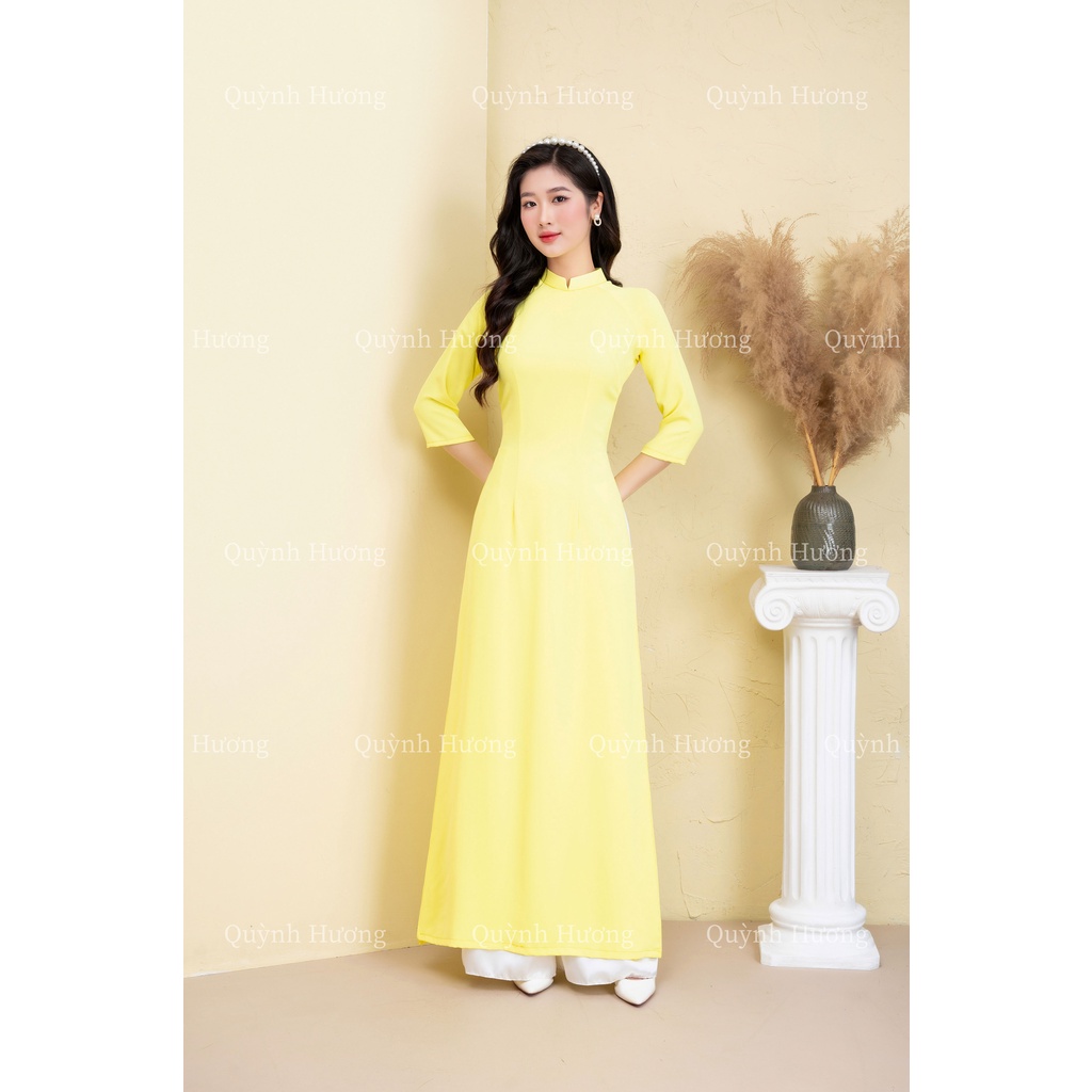 Áo dài truyền thống lụa mỹ màu vàng chanh by Quỳnh Hương