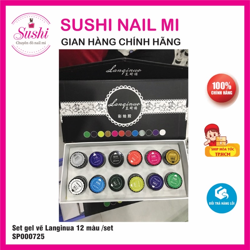 Set gel vẽ 12 màu Lanqinuo, design vẽ hoạt hình, hoa - Sushi nail mi