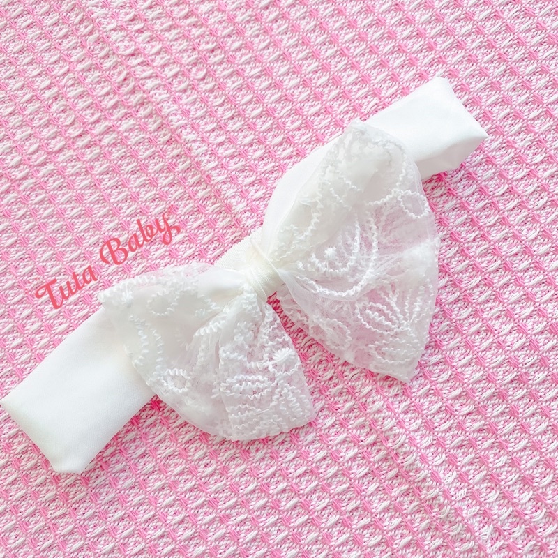 Bodysuit Cho Bé Gái Vải Ren Trắng Phối Tay Lụa Tơ, Body Bé Gái Tặng Kèm Turban Mặc Đầy Tháng, Đi Chơi, Đi Tiệc