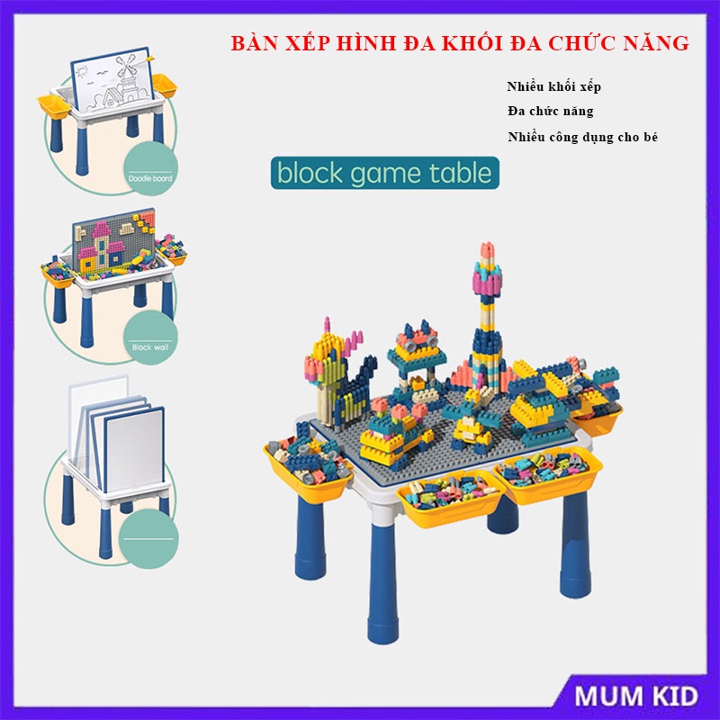 Đồ Chơi Trẻ Em Bàn Xếp Hình Lego Đa Chức Năng Đa Khối, Kèm Ghế