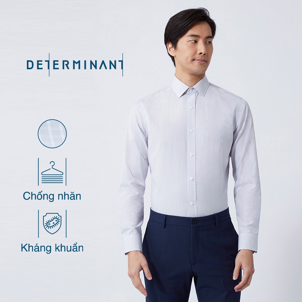 Áo sơ mi nam tay ngắn Cotton chống nhăn kháng khuẩn thương hiệu Determinant - màu Xám sọc caro