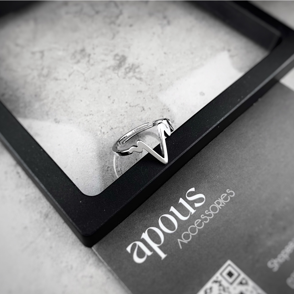 Nhẫn nam nữ hình Điện Tim Freesize N063 - Thép Titan - Phụ kiện trang sức Unisex Apous