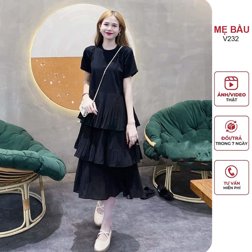 ĐẦM BẦU BABYDOLL THIẾT KẾ CHẤT VẢI THUN THOÁNG MÁT - VÁY BẦU DÁNG SUÔNG DẬP LY 3 TẦNG MẶC ĐI LÀM ĐI CHƠI ĐỀU ĐẸP
