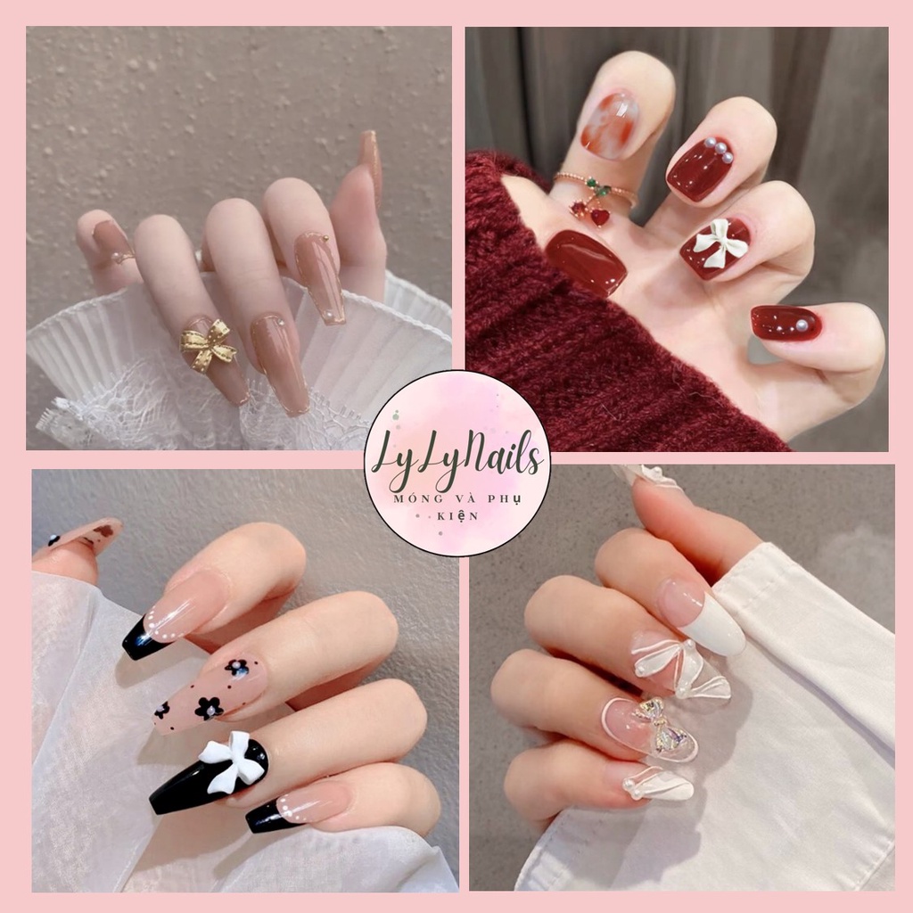 Set 24 móng tay giả màu trắng ngắn vuông Lyly Z seri  móng giả nailbox đẹp trẻ trung năng động cá tính có kèm keo tự gắn