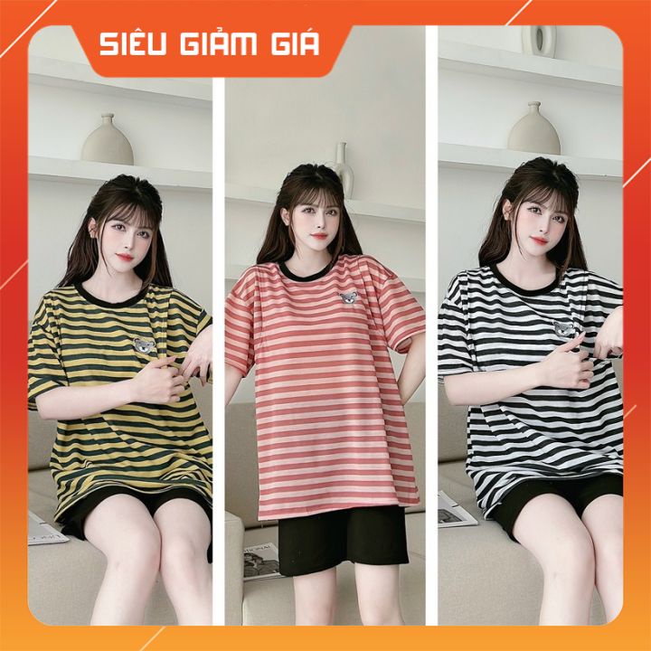 Bộ bầu cộc tay mặc nhà kết hợp sau sinh kẻ sọc