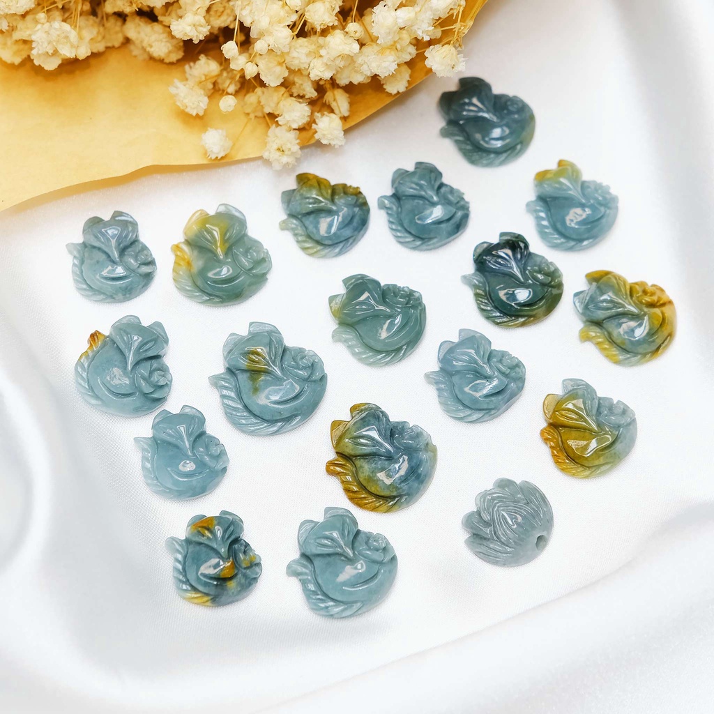 Hồ ly Lam Ngọc chuẩn A làm mặt dây, xỏ vòng tay UPCARA không bao gồm móc bac925