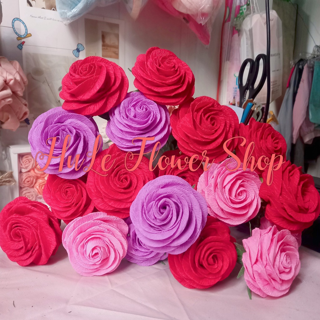 Hoa Hồng Handmade giấy nhún Ý Siêu Xinh Đủ màu sắc hule