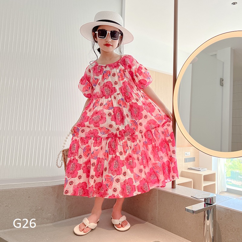 Váy maxi họa tiết hoa hồng cho bé giá 9-36kg nhí nhỡ đại G26