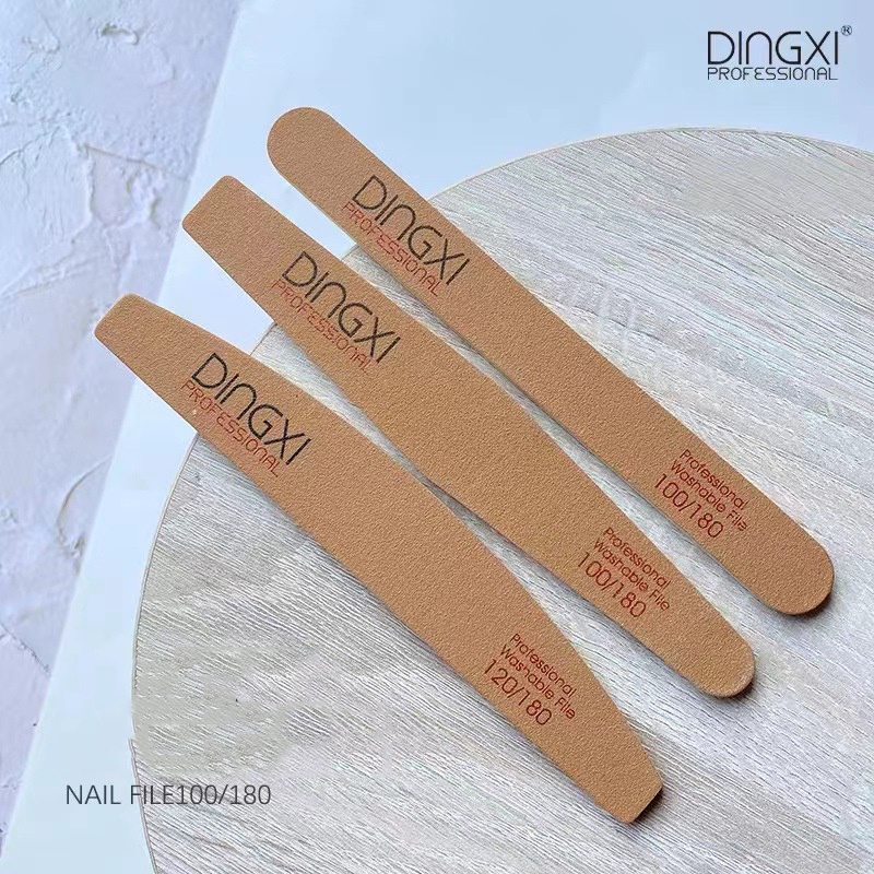 Dũa mỹ DINGXI dũa móng tay siêu bền da bò nâu vàng độ nhám 100/180, dũa móng tay Dingxxi