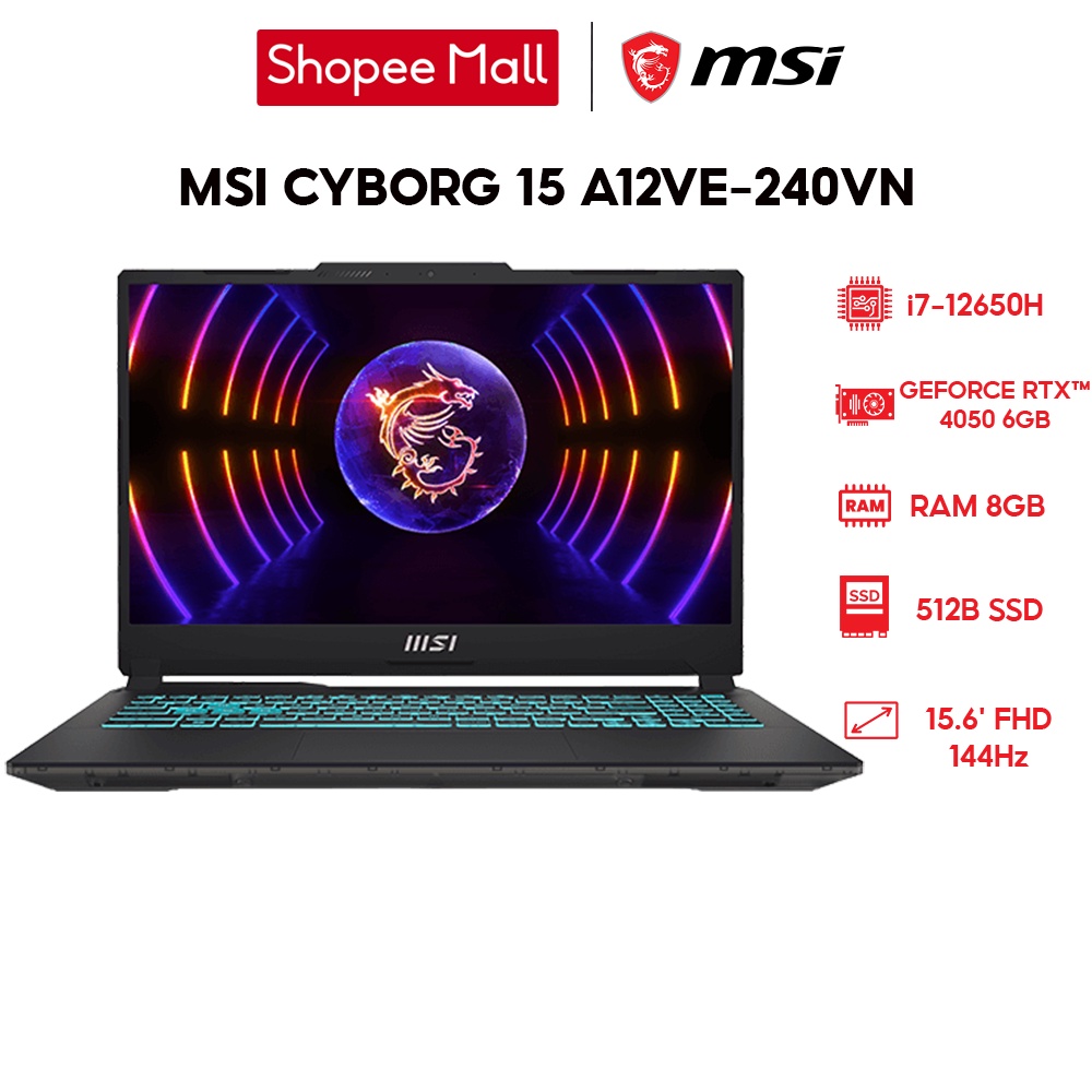 Laptop MSI Cyborg 15 A12VE-240VN i7-12650H | 8GB | 512GB | GeForce RTX 4050 6GB