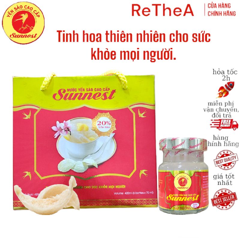Yến Sào cho người lớn Sunnest 35% Yến, tăng cường sức đề kháng, hồi phục sức khỏe sau phẩu thuật.  Hộp 6 lọ x 70ml