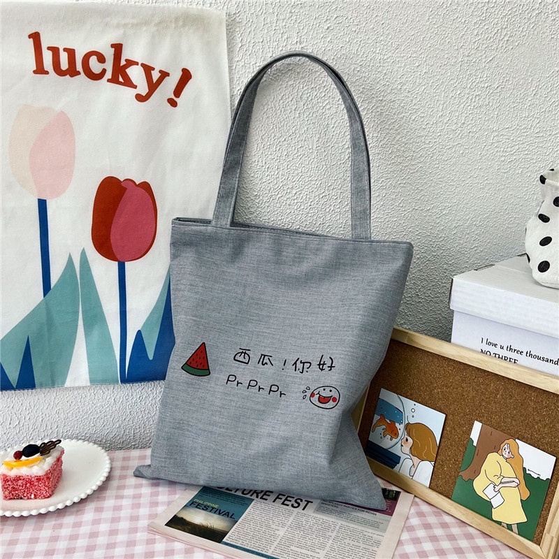 Túi Tote Vải Đen Canvas Đeo Vai Ullzang Hàn Quốc Họa Tiết Dễ Thương JeliShop
