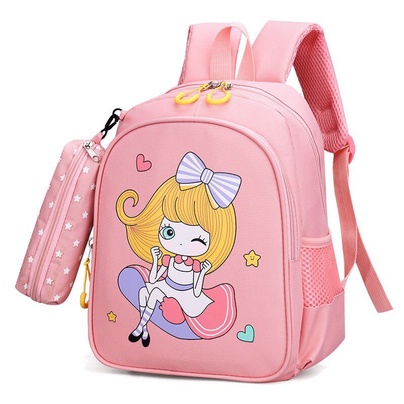 Balo cho bé gái đi học mẫu giáo mầm non chống thấm nước,siêu nhẹ,kích thước 31cm* 10cm* 26cm