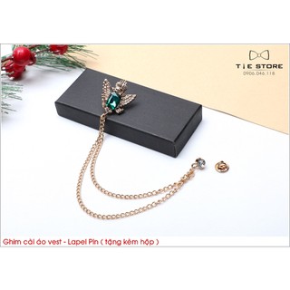 Ghim cài áo - ghim cài vest cưới địa bàng đính đá xanh ngọc