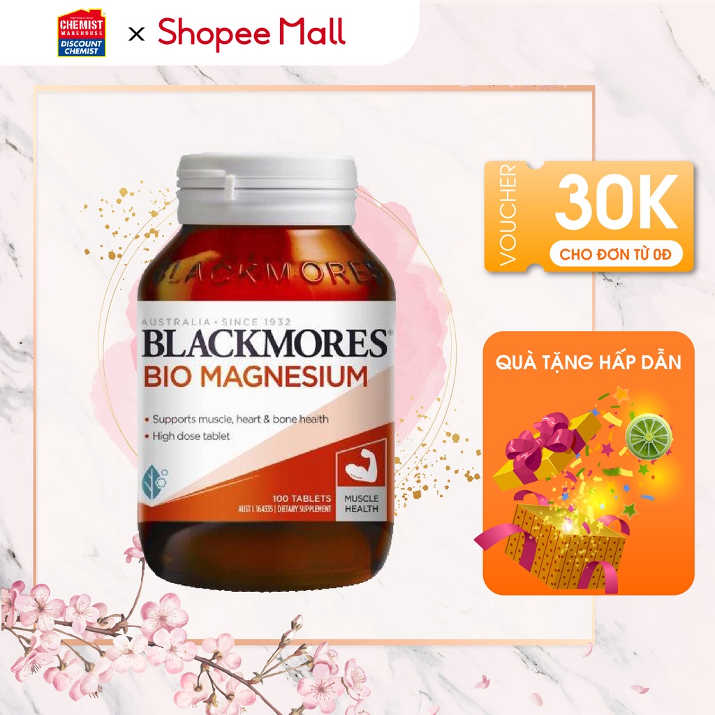 Bổ sung maige tự nhiên hỗ trợ cơ bắp và mệt mỏi biếng ăn Blackmores Bio Magnesium 100 viên tăng cường đề kháng của Úc