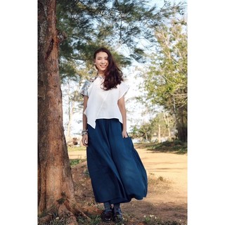 Áo cổ trụ raglan phối hoa linen