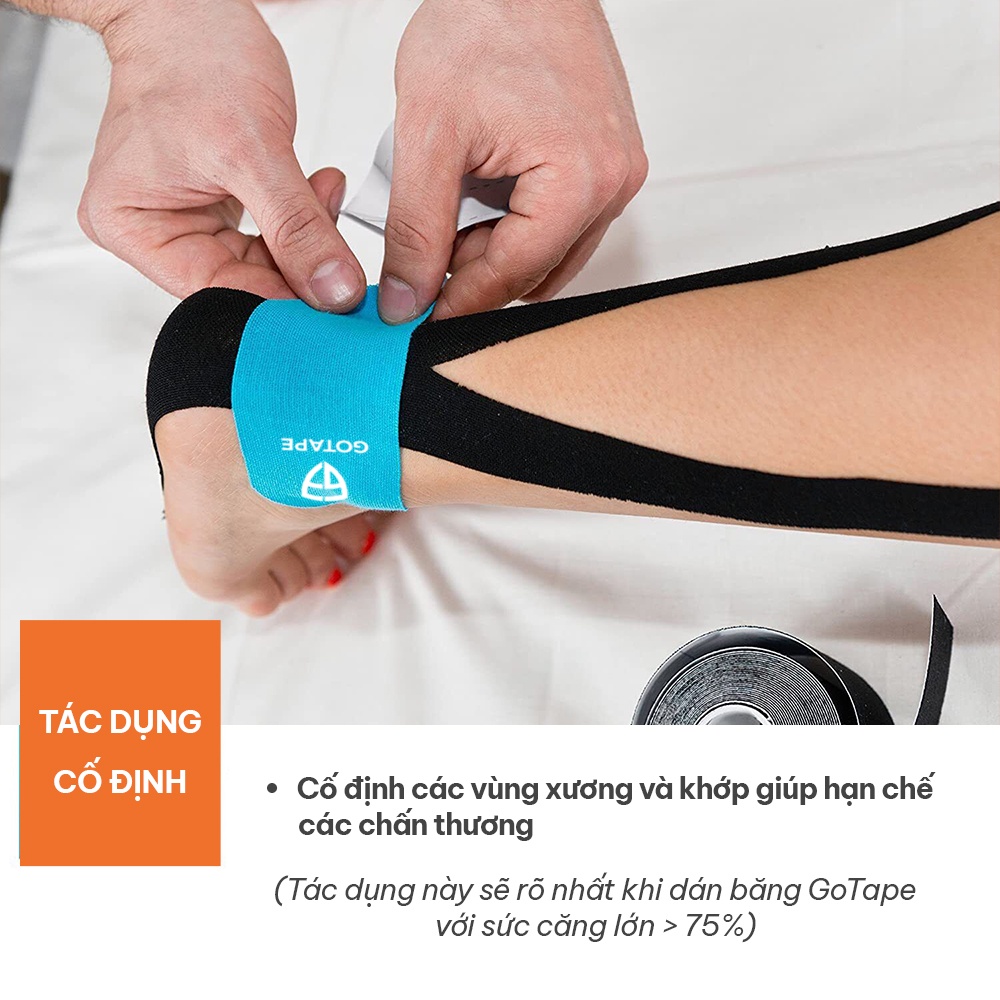 Băng dán cơ thể thao GOTAPE, cuộn Pre-cut, 5cm*5m, chất liệu Rayon cao cấp, không chứa cao su