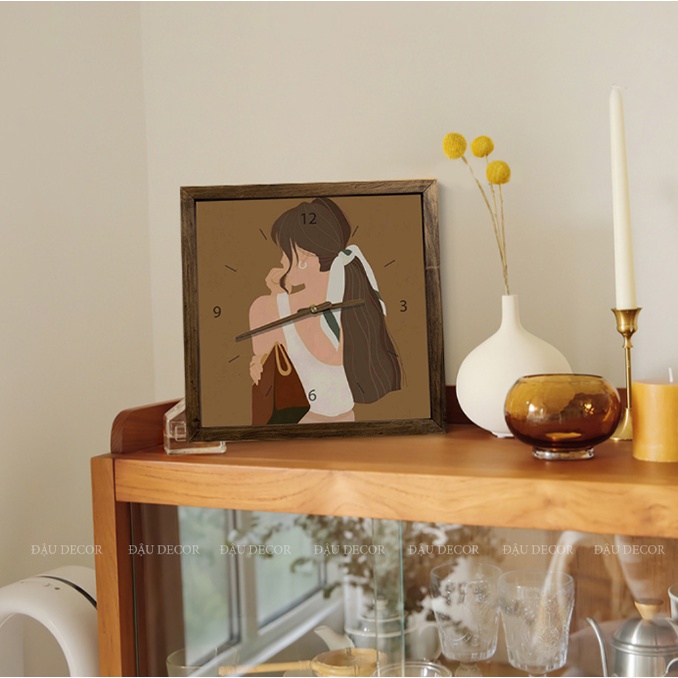 Đồng Hồ Khung Gỗ Treo Tường, Để Bàn Làm Việc Hình Cô Gái Phong Cách Hiện Đại