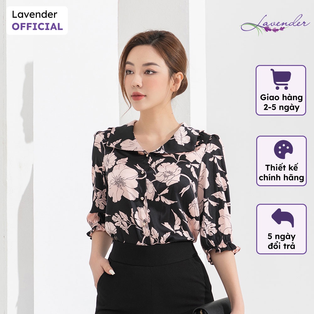 Áo sơ mi công sở nữ LAVENDER lụa satin đen hồng A2783
