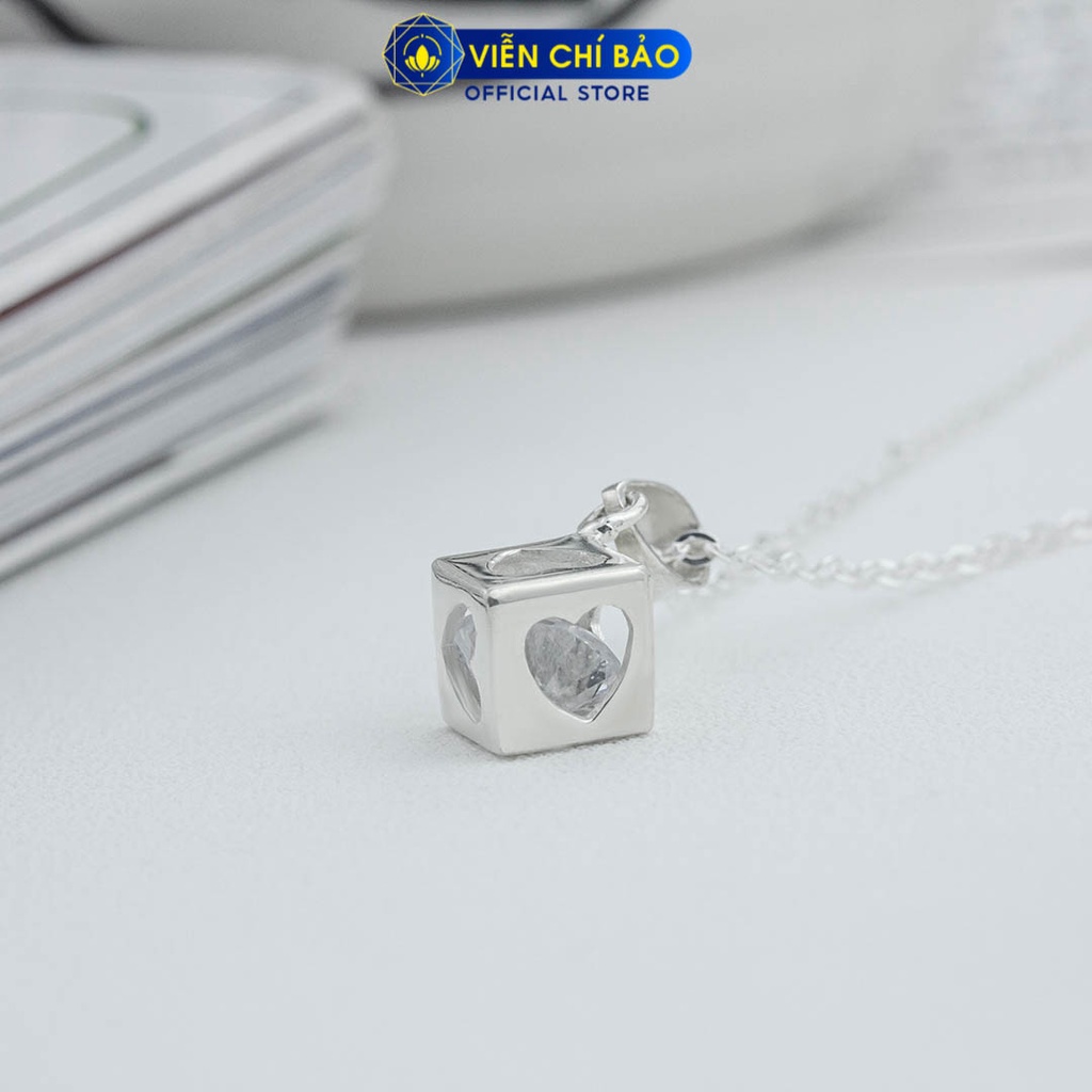 Dây chuyền bạc nữ Mặt lập phương trái tim bạc 925 thời trang phụ kiện trang sức Viễn Chí Bảo D400434