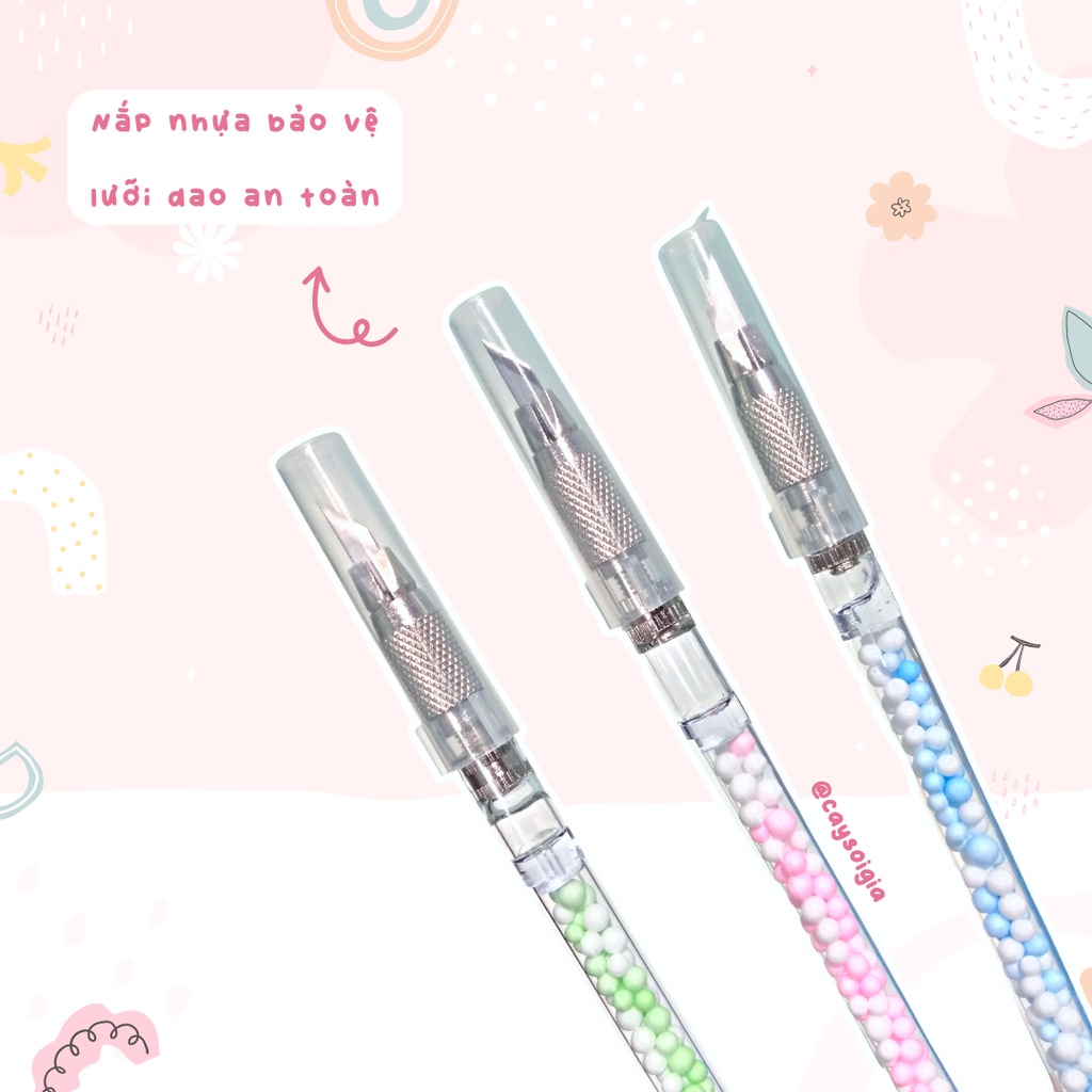 S52 - Bút dao rọc giấy hạt xốp chó Cinnamoroll tí hon bốn mùa dễ thương unbox đơn hàng, cắt sticker băng dán washi tape