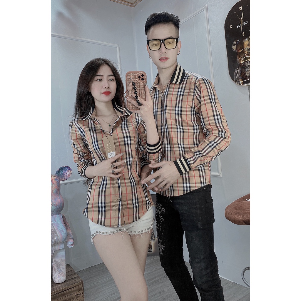 Áo sơ mi nam nữ kẻ bbr mẫu hè 2023 fom eo gọn