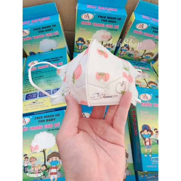 Khẩu Trang 5D Kids FAMAPRO Hộp 10 cái dành cho bé từ 1-5 tuổi