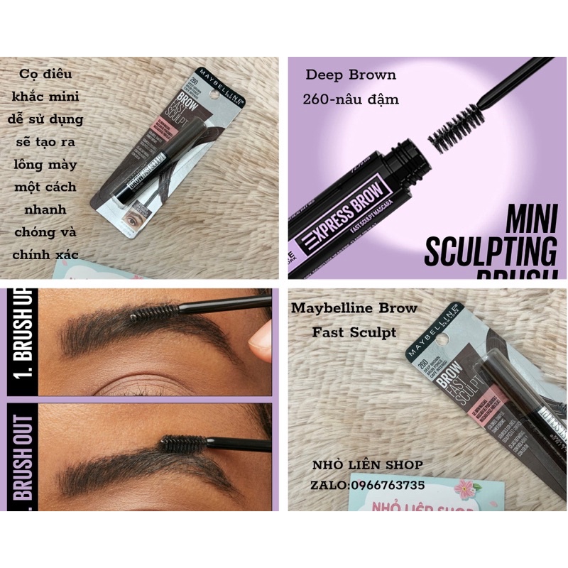 Chải Gel Maybelline New York Brow Fast Sculpt, Shapes Eyebrows, Eyebrow Mascara Makeup, 260 Deep Brown