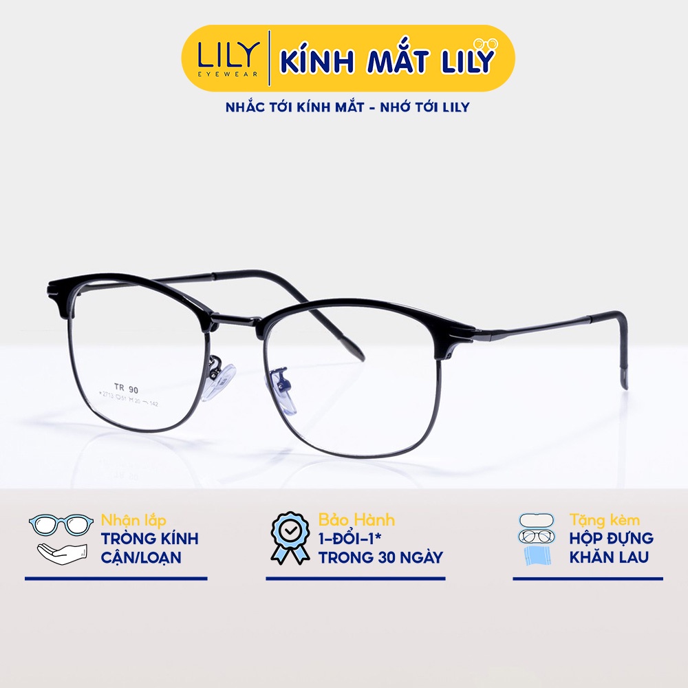 Gọng kính cận nam nữ LILYEYEWEAR mắt vuông bo tròn kim loại thanh mảnh thời trang 2713