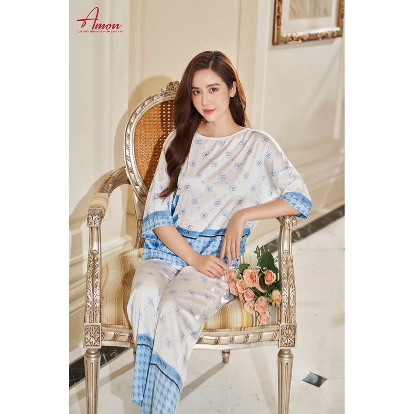 BỘ LỤA MẶC NHÀ CAO CẤP BỘ LỤA XANH CHANNEL ÁO CỌC QUẦN DÀI