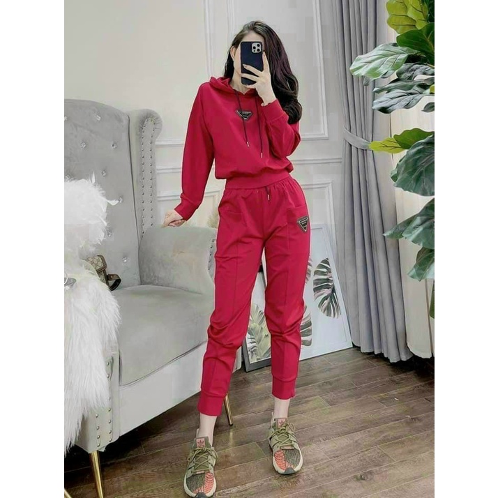 Set đồ lẽ đi chơi cá tính với quần dài ống túm kèm áo hoodie có mũ tay dài chất cotton
