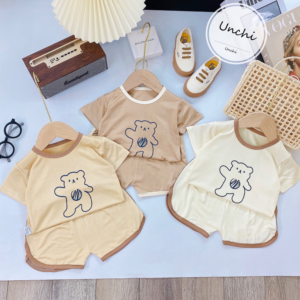 Bộ cộc Hismart chất thun lạnh in hình gấu Unchi cho bé