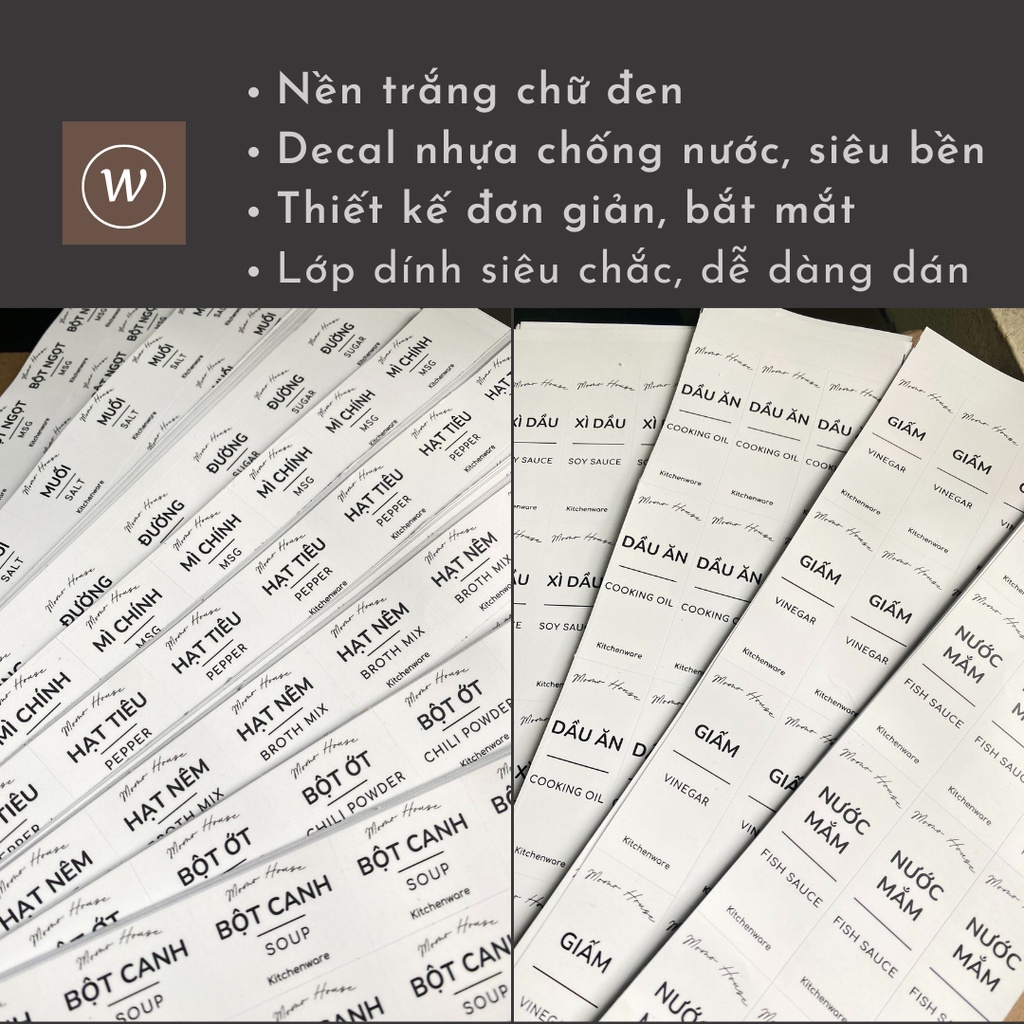 Tem Nhãn Dán Hũ Gia Vị Đựng Muối, Bột Ngọt, Hạt Nêm, Hạt Tiêu, Bột Canh, Decal Tem Dán Dầu Ăn, Nước Mắm, Giấm, Xì Dầu