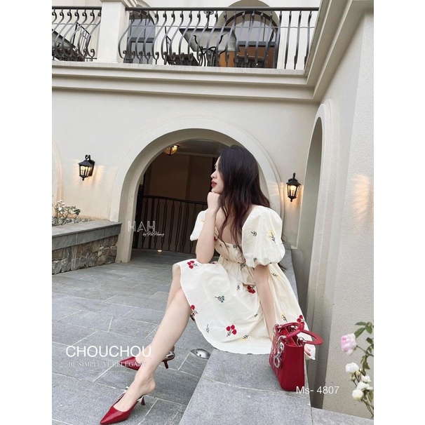 Váy babyboll thô hoa tay bồng tiểu thư