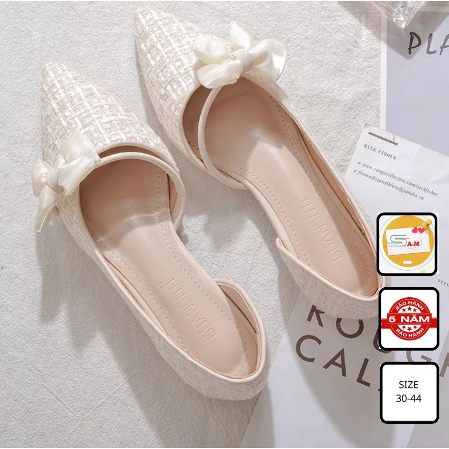 Giày búp bê bigsize khoét một bên eo, có viền đính nơ full size 30-44, Sam