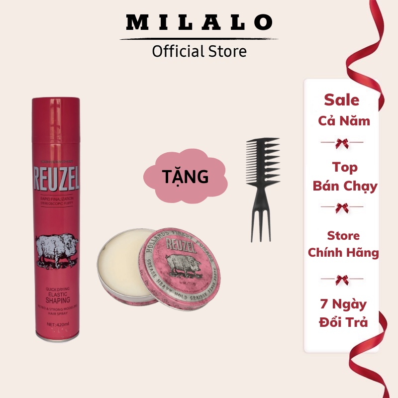 Combo gôm xịt tóc + sáp vuốt tóc Pomade Reuzel Pink 113g