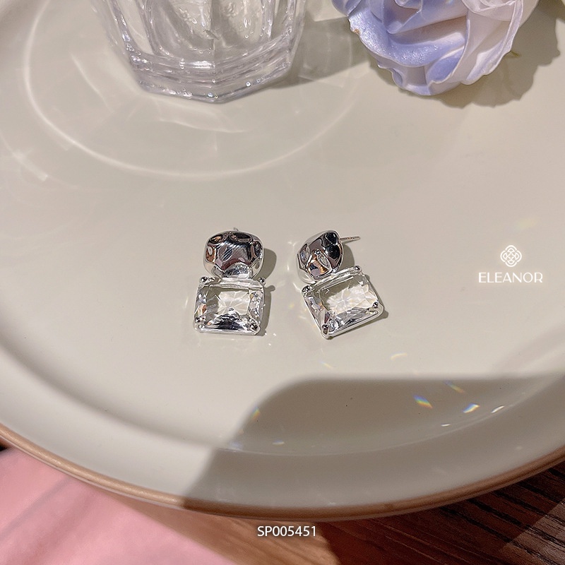Bông tai nữ chuôi bạc 925 Eleanor Accessories đính đá vuông trong suốt phụ kiện trang sức 5451