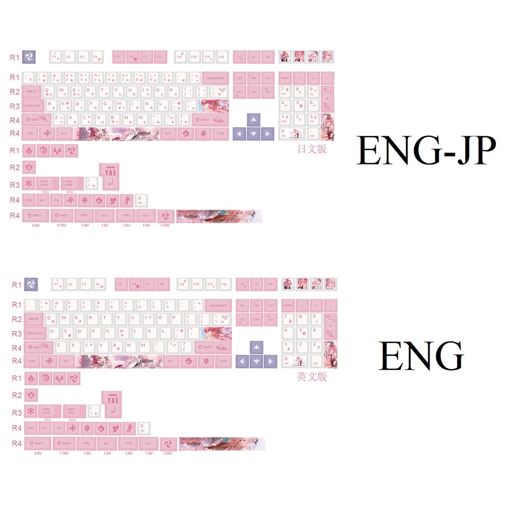 [GIAO NHANH] Keycap song ngữ anh nhật Yae Miko PBT dày 130 phím genshin impact in dyesub 5 mặt anime layout keycaps
