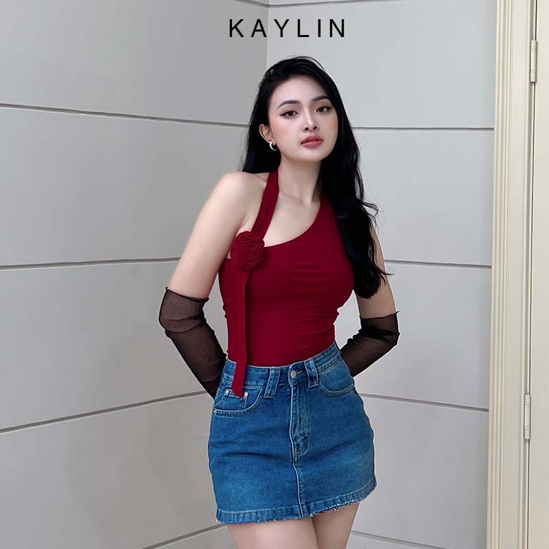 Áo thun KAYLIN freesize kiểu chéo vai phối hoa phong cách N1974