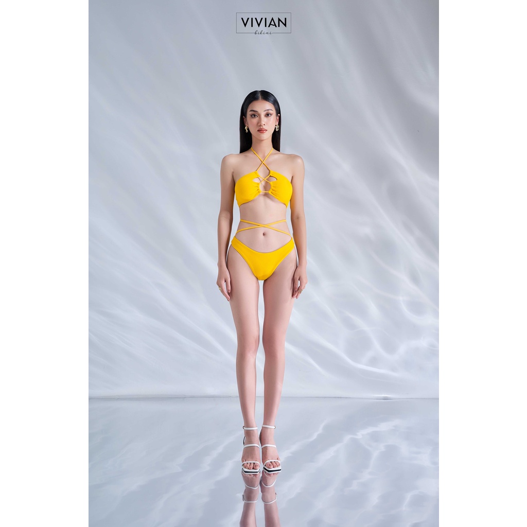 Đồ bơi nữ cao cấp 𝐕𝐈𝐕𝐈𝐀𝐍 dạng hai mảnh áo ống phối dây tạo hình - Vàng - VS186_YL