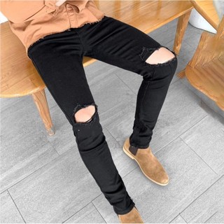 (Xưởng chuyên sỉ) Quần bò nam rách gối quần jean đen quần jean đẹp
