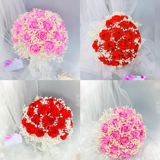 Bó hoa cưới cầm tay cô dâu bằng sáp cao cấp mix cùng hoa baby