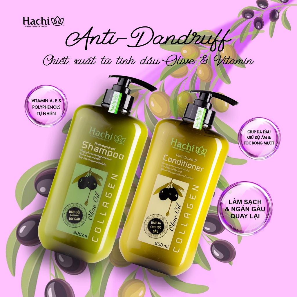CẶP DẦU GỘI -XẢ HACHI OLIVE OIL DÀNH CHO TÓC GẦU
