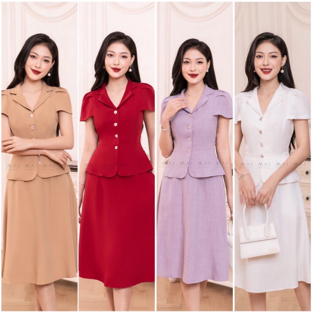 SET BỘ KÍ GIẢ CÔNG SỞ CỔ VEST TAY NGẮN DÁNG XÒE THIẾT KẾ CREME SB3002 | BigBuy360 - bigbuy360.vn