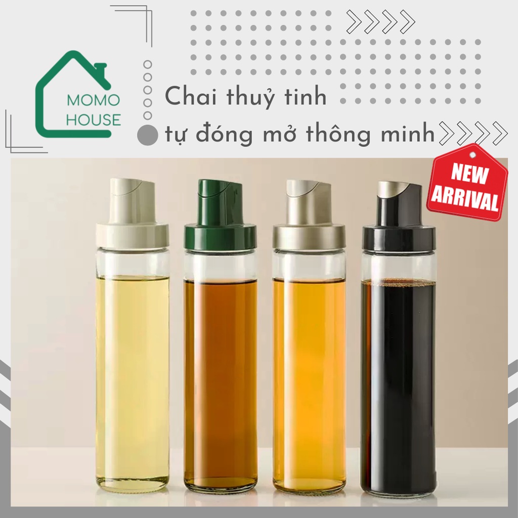 Chai Thuỷ Tinh Đựng Dầu Ăn Thông Minh MOMOHOUSE, Bình Đựng Dầu Ăn, Nước Mắm Vòi Tự Đóng Mở Nắp Khi Rót