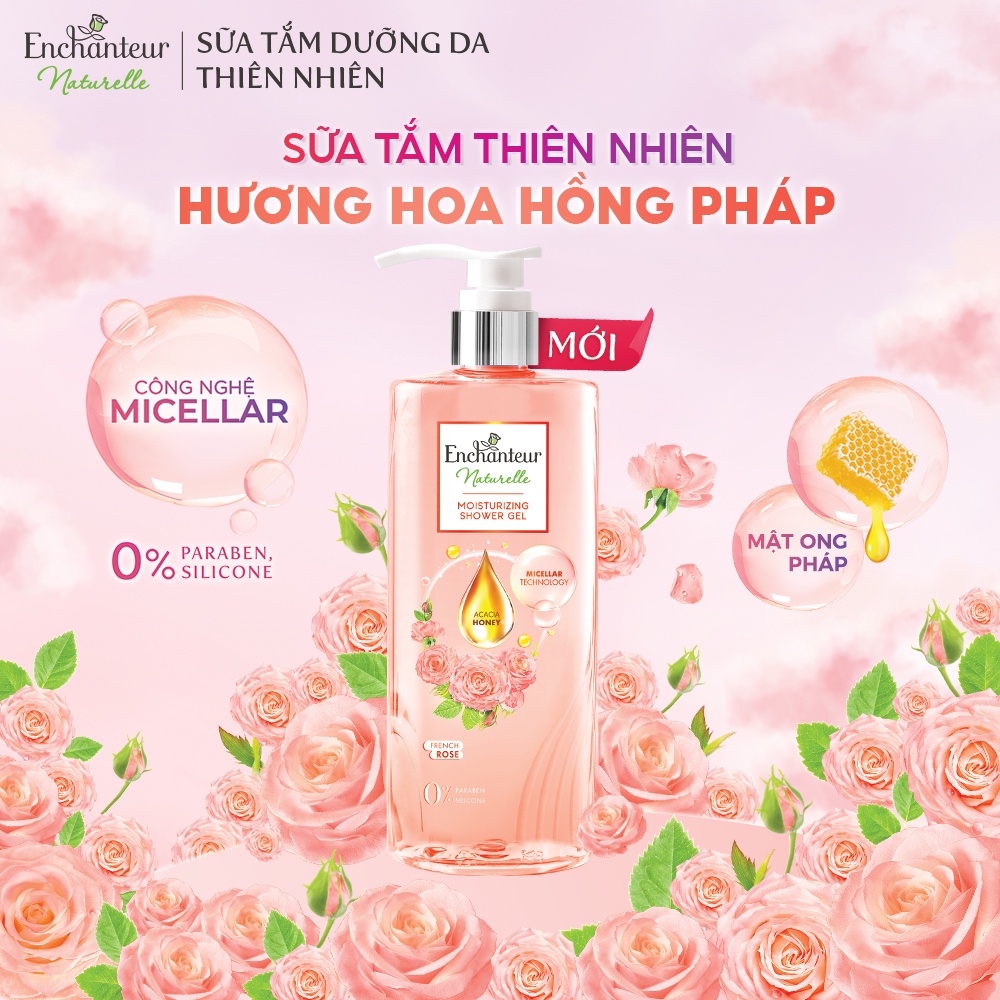 Bộ 2 Sữa tắm dưỡng da Enchanteur Naturelle hương hoa hồng Pháp 510gr/Chai | BigBuy360 - bigbuy360.vn