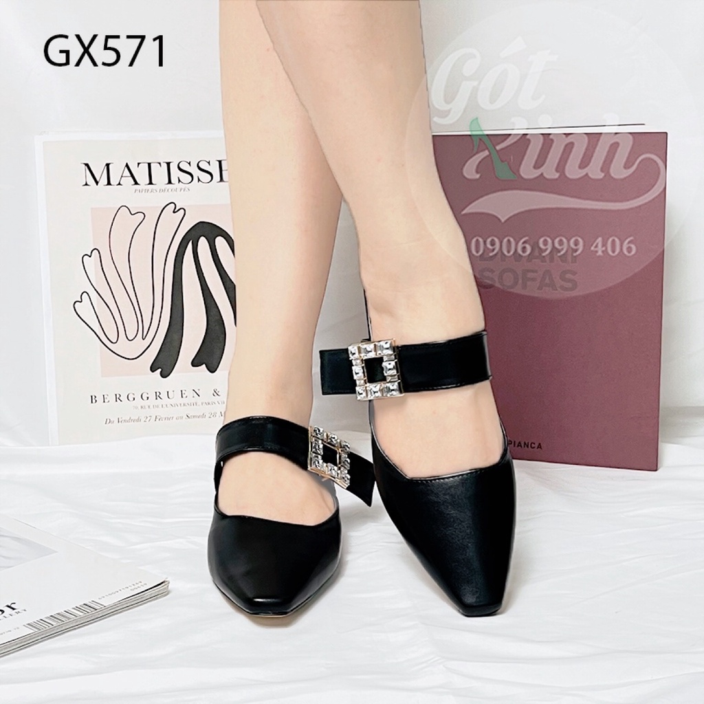 Giày sục nữ 3 phân mũi vuông đính khoá đá  - Sẵn giày bigsize 40 41 42