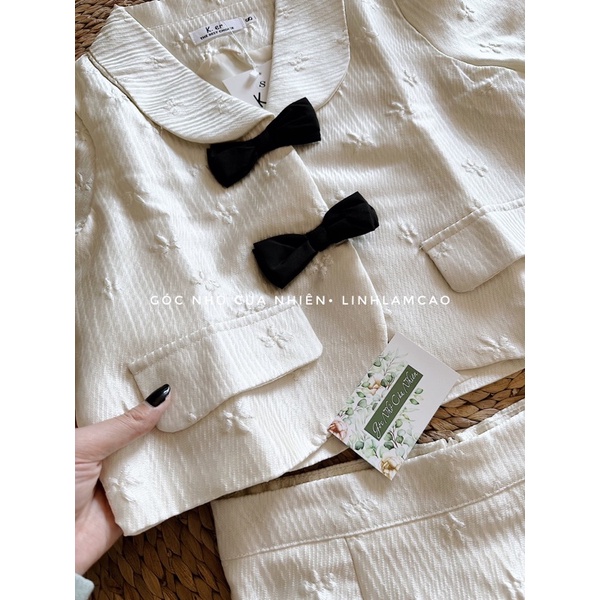 Set Áo Váy Croptop Phối Nơ Hoa Gấm Kèm Chân Váy