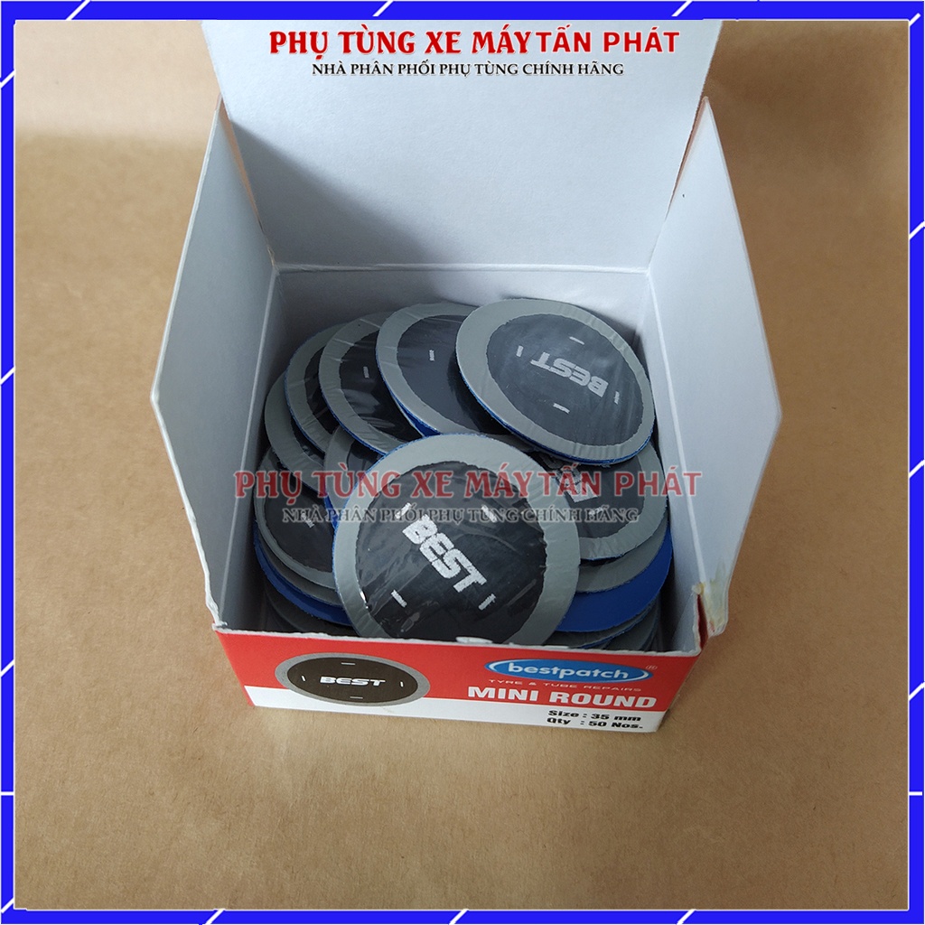 Hộp 50 miếng Tròn 35mm Vá Vỏ - Ruột Xe Đạp Xe Máy Ô Tô Chính Hãng Bestpatch Made INDIA