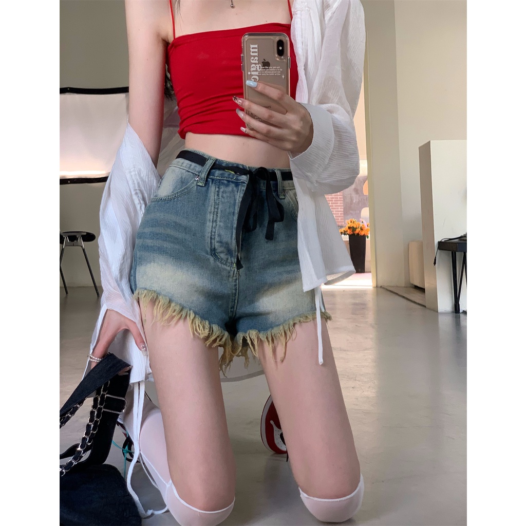 Lalisas Quần Short denim Lưng Cao Phong Cách retro Hàn Quốc Thời Trang Cho Nữ